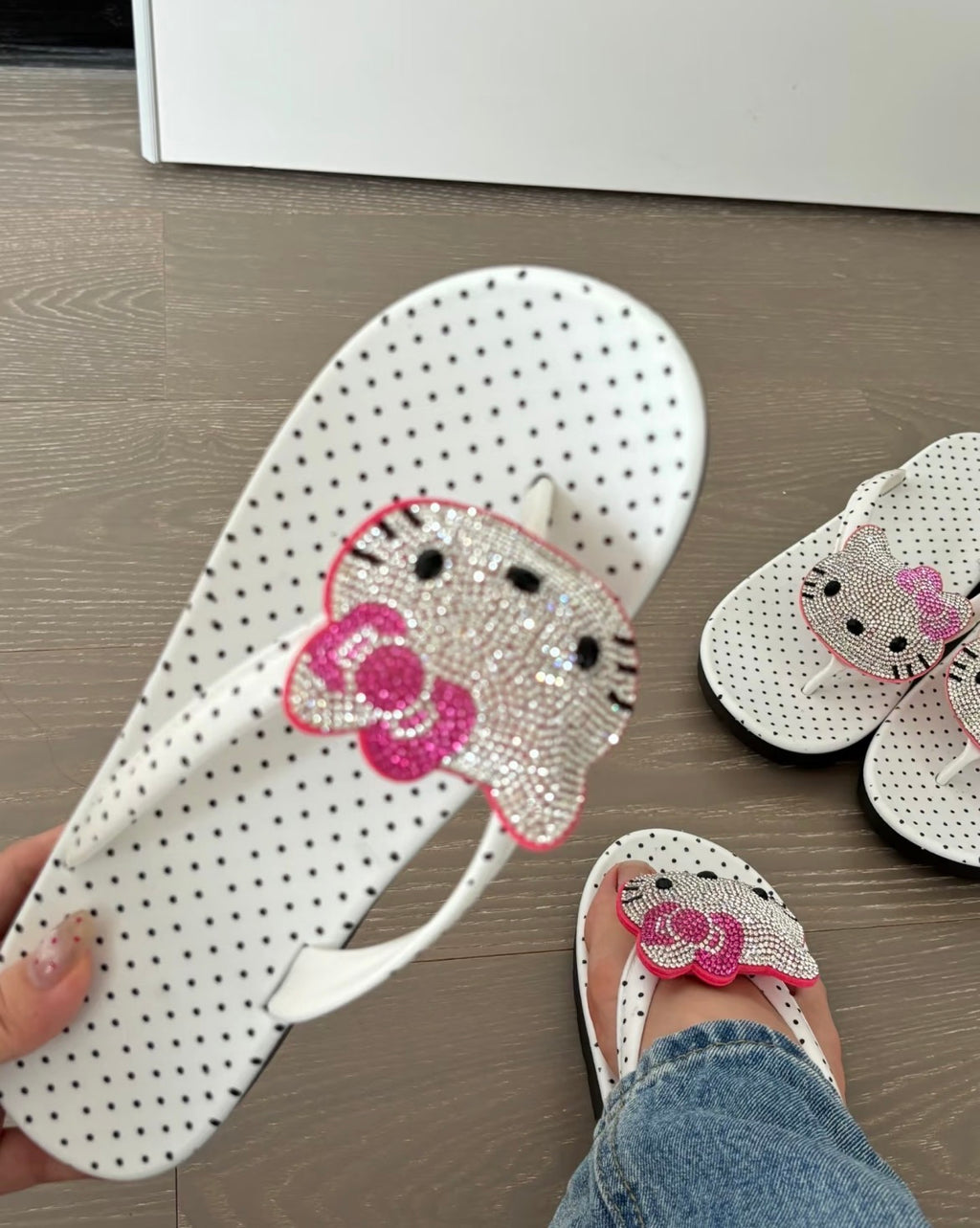 HK Wedge Flip Flops Women Girls Summer Slippers Dot Beach Sandals