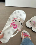 HK Wedge Flip Flops Women Girls Summer Slippers Dot Beach Sandals