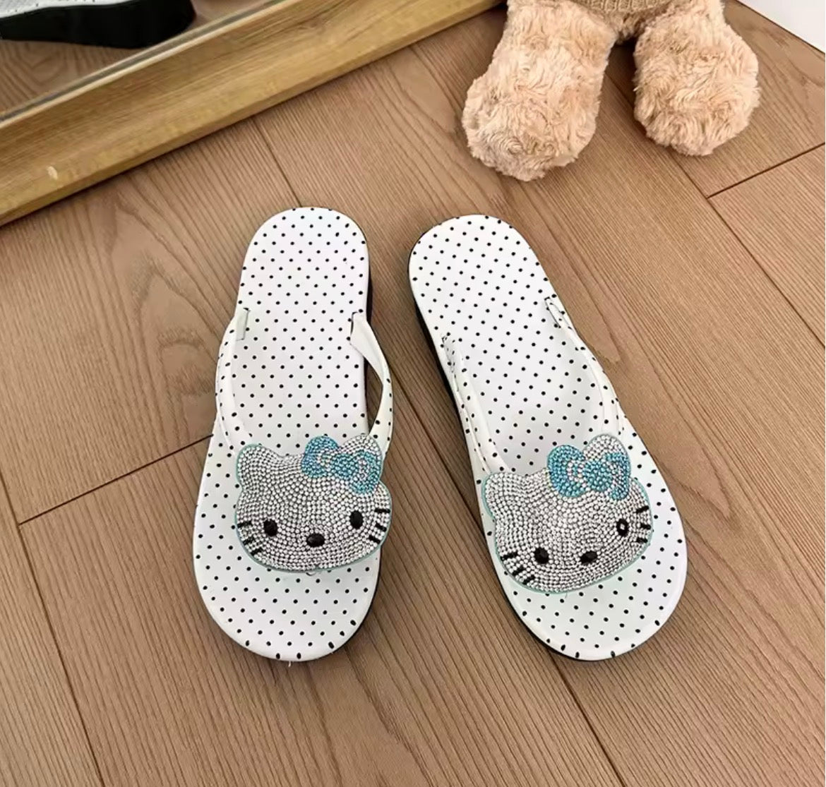 HK Wedge Flip Flops Women Girls Summer Slippers Dot Beach Sandals