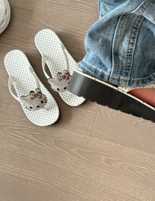 HK Wedge Flip Flops Women Girls Summer Slippers Dot Beach Sandals