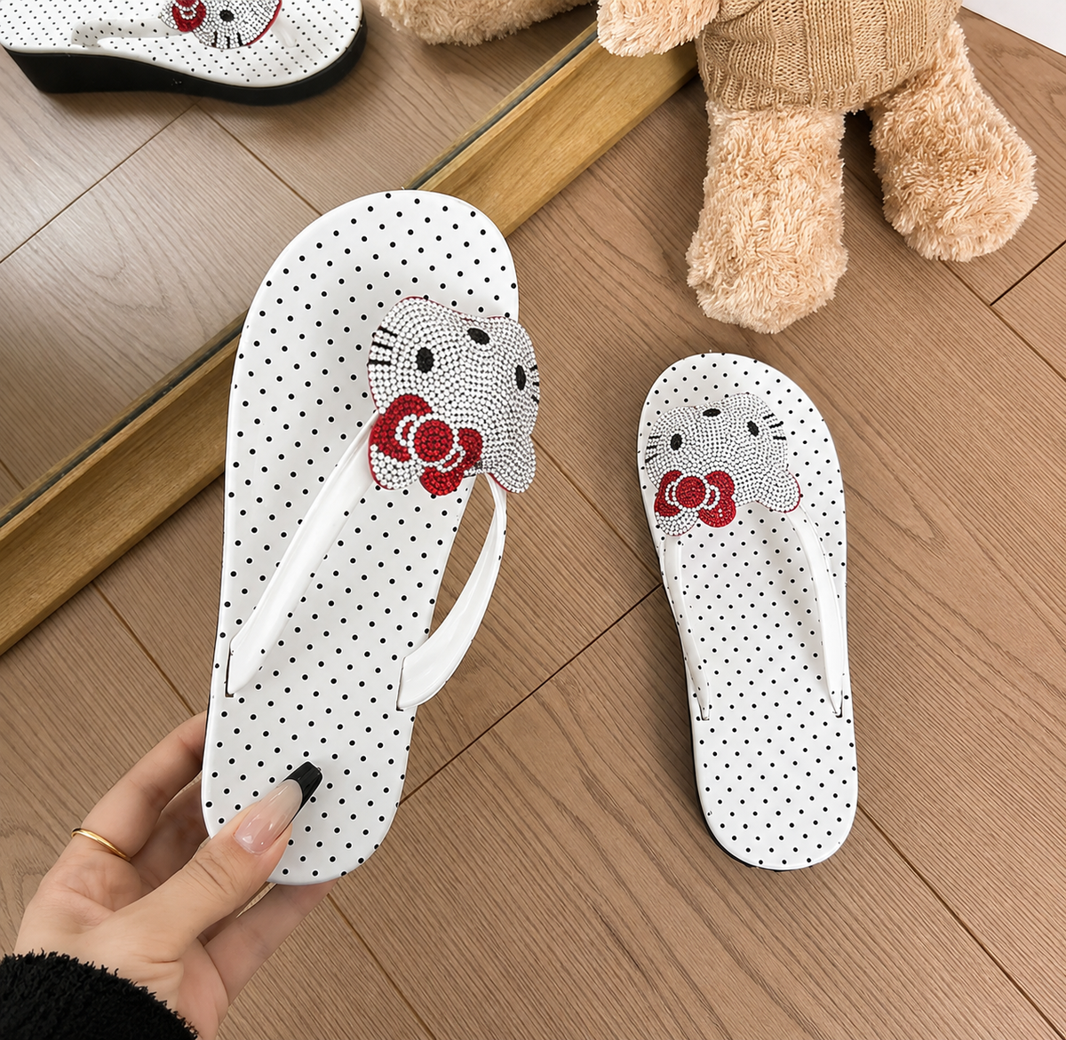 HK Wedge Flip Flops Women Girls Summer Slippers Dot Beach Sandals